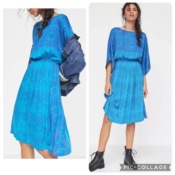 NWT new medium Anthropologie TINY Ann Marie midi dress blue drapey batik - Picture 12 of 15